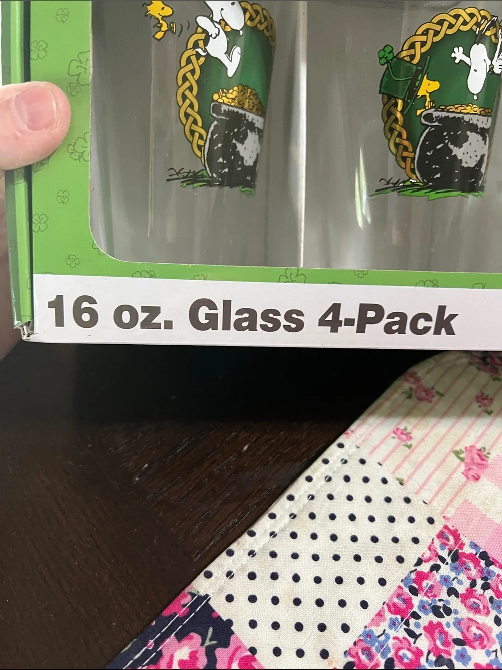New Peanuts Snoopy 16 oz. Glass 4-Pack - Green Print